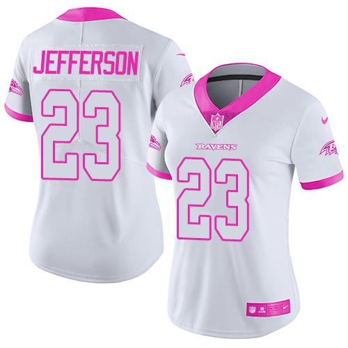 Nike Ravens #23 Tony Jefferson White Pink Women's Stitched NFL Limited Rush Fashion Jersey