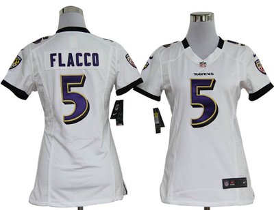 Women Nike Baltimore Ravens 5 Joe Flacco White Jerseys