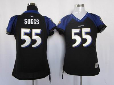 Women Batlimore Ravens 55 Terrell Suggs black Color Alternate Jersey