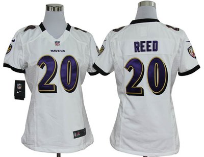 Women Nike Baltimore Ravens 20 Ed Reed White Jerseys
