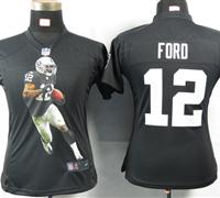 Women Nike Oakland Raiders 12 Ford Black Portrait Fashion Game Jerseys