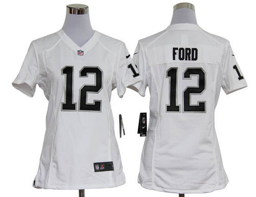 Women Nike Oakland Raiders 12 Jacoby Ford White Jerseys