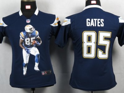 Womens NEW San Diego Charger 85 Gates Blue Portrait Fashion Game Jerseys