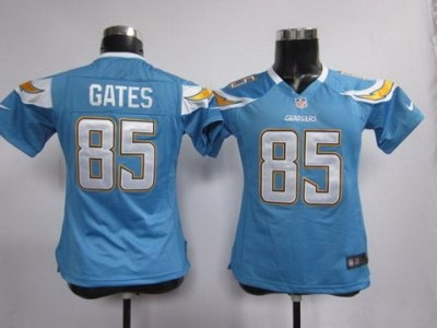 Women NEW San Diego Chargers 85 Antonio Gates Lt.Blue Jerseys