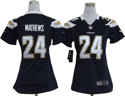 Women Nike San Diego Chargers 24# Ryan Mathews Dark Blue Jerseys