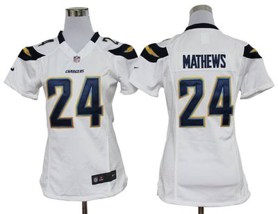 Women Nike San Diego Chargers 24# Ryan Mathews White Jerseys
