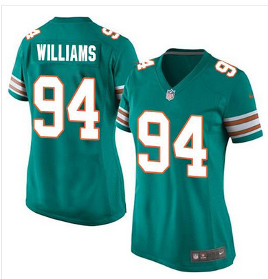 Nike Dolphins #94 Mario Williams Aqua Green Alternate Women's Stitched NFL Elite Jersey