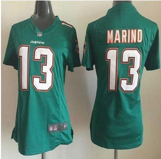 Women NEW Dolphins #13 Dan Marino Aqua Green Team Color Stitched NFL Elite Jersey