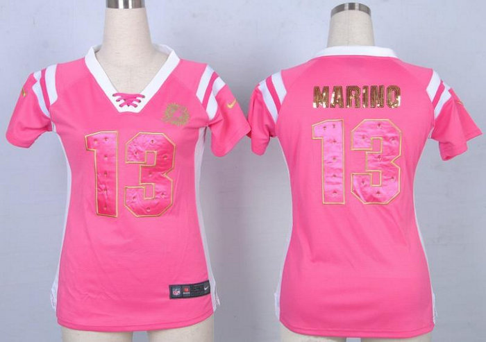 NEW Women Jerseys Miami Dolphins 13 Dan Marino Pink(fashion Rhinestone sequins)