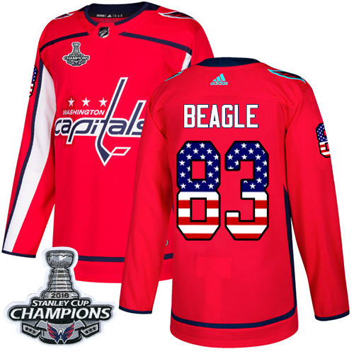 Adidas Capitals #83 Jay Beagle Red Home Authentic USA Flag Stanley Cup Final Champions Stitched NHL Jersey