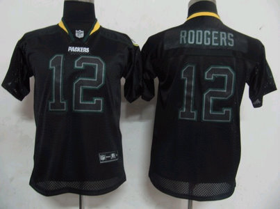 Youth Green Bay Packers 12 Aaron Rodgers Lights Out Black Jersey