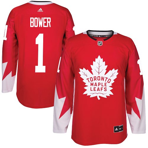 Adidas Maple Leafs #1 Johnny Bower Blue Home Authentic Stitched NHL Jersey
