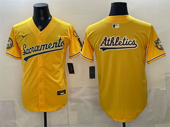 Men's Oakland Athletics Team Big Logo 2026 Yellow Alternate Sacramento Celebrating 125 Years Vapor Limited Stitched Baseball Jerseys