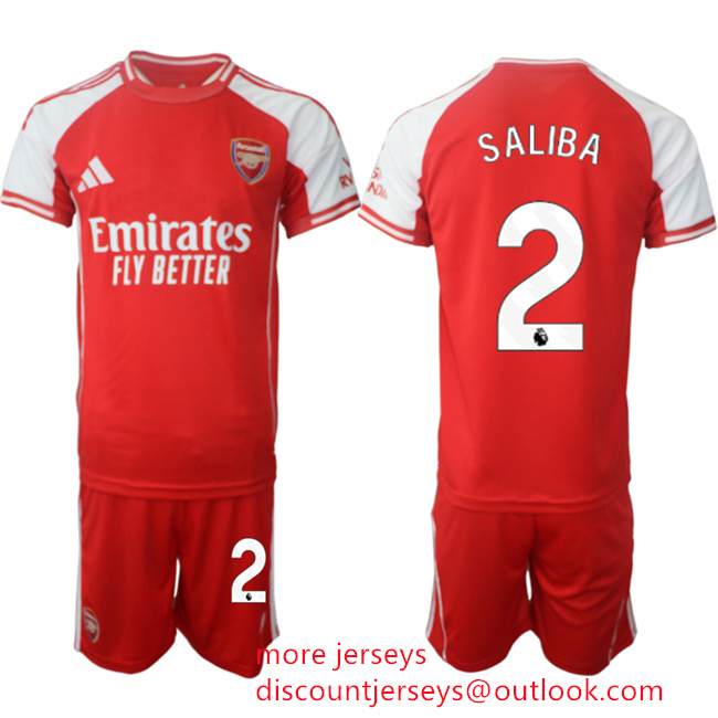 Men's Arsenal F.C #2 William Saliba Red 2025 Home Soccer Jersey Suit