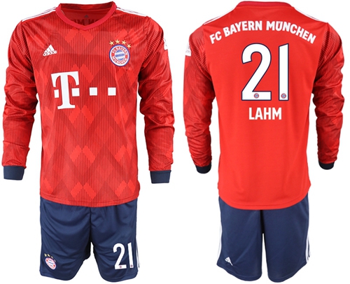Bayern Munchen #21 Lahm Home Long Sleeves Soccer Club Jersey