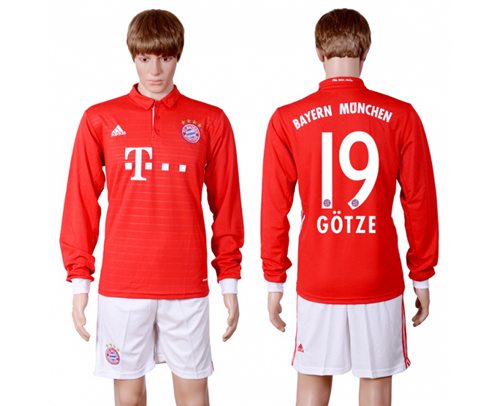Bayern Munchen #19 Gotze Home Long Sleeves Soccer Club Jersey