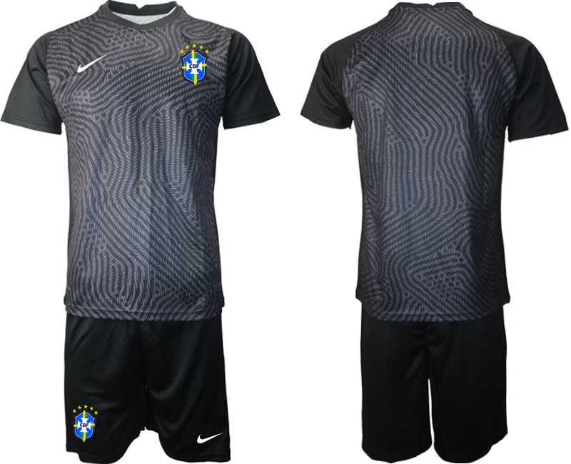 Men's Brazil Blank Black goalkeeper Jersey