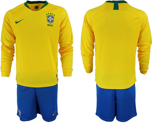 Brazil Blank Home Long Sleeves Soccer Country Jersey