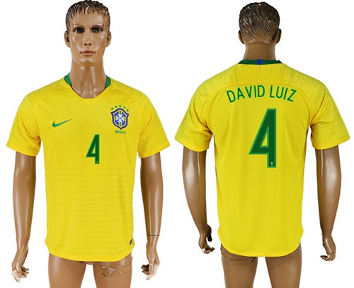 Brazil #4 David Luiz Home Soccer Country Jersey