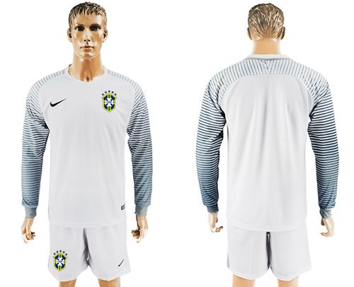 Brazil Blank White Goalkeeper Long Sleeves Soccer Country Jersey