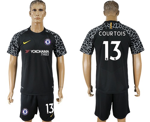 Chelsea #13 Courtois Black Goalkeeper Soccer Club Jersey