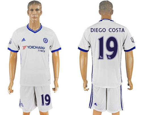 Chelsea #19 Diego Costa White Soccer Club Jersey