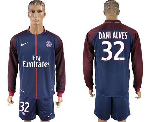 Paris Saint-Germain #32 Dani Alves Home Long Sleeves Soccer Club Jersey