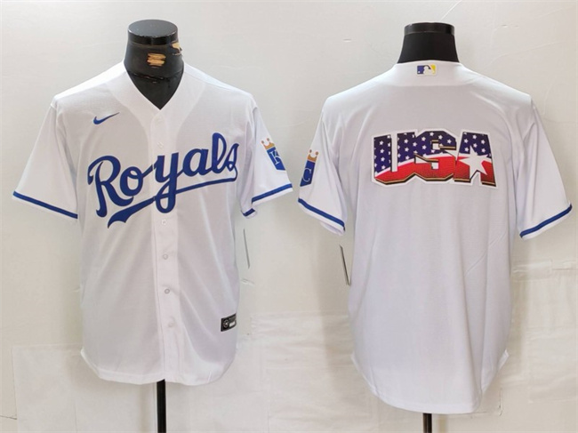 Men's Kansas City Royals White Team Big Logo Cool Base Stitched Jersey 2