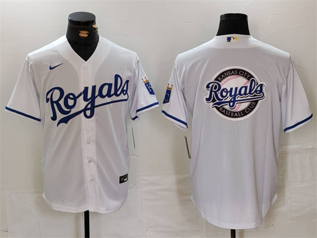 Men's Kansas City Royals White Team Big Logo Cool Base Stitched Jersey 1