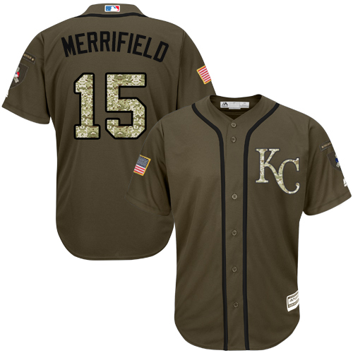 Royals #15 Whit Merrifield Green Salute to Service Stitched Baseball Jersey