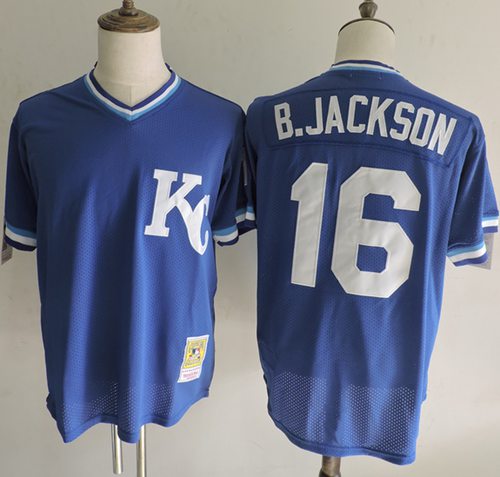 Royals #16 Bo Jackson Blue Throwback Stitched MLB Jersey（Mitchell And Ness）