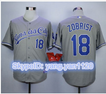 Kansas City Royals #18 Ben Zobrist Grey Cool Base Stitched MLB Jersey