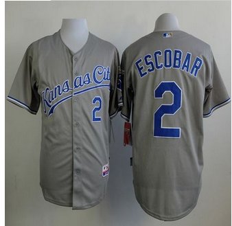 Kansas City Royals #2 Alcides Escobar Grey Cool Base Stitched Baseball Jersey
