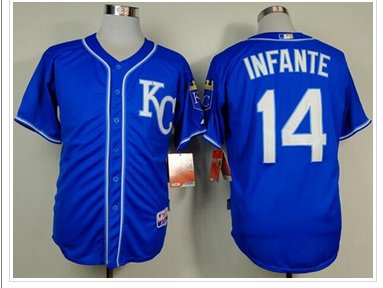 Royals #14 Omar Infante Light Blue Alternate 2 Cool Base Stitched Baseball Jersey