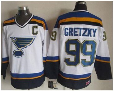 St Louis Blues #99 Wayne Gretzky White Navy CCM Throwback Stitched NHL Jersey