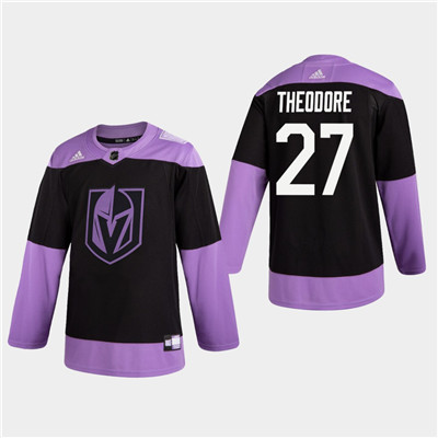 Men's Golden Knights #27 Shea Theodore Hockey Fights Cancer Practice Jersey