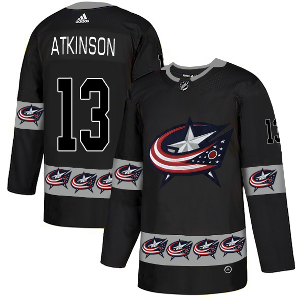 Blue Jackets 13 Cam Atkinson Black Team Logos Fashion Adidas Jersey