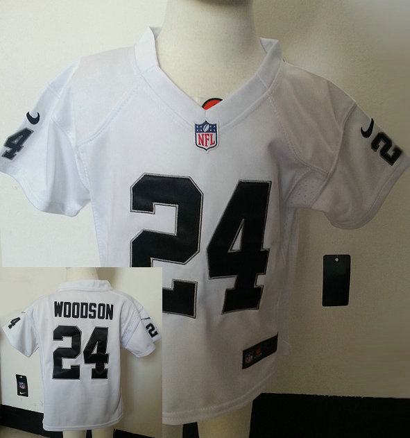 Kids Charles Woodson Oakland Raiders #24 White Stitched Nike Game Jersey