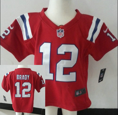 Kids Tom Brady New England Patriots #12 Red Stitched Nike Game Jersey
