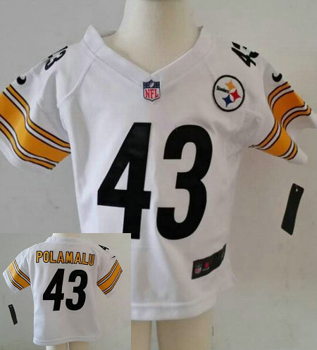 Kids Troy Polamalu Pittsburgh Steelers #43 White Game Nike Jersey
