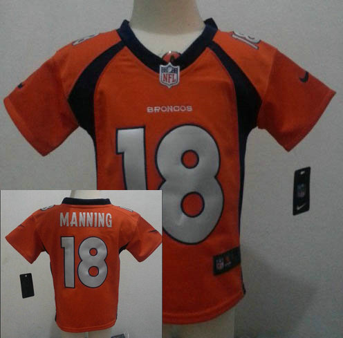 Kids Peyton Manning Denver Broncos #18 Orange Nike Game Jersey