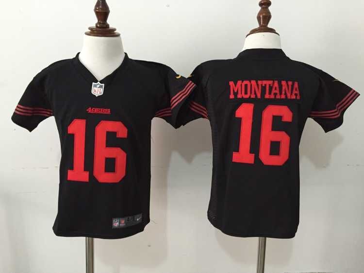 2-6 Kids Joe Montana San Francisco 49ers #16 Black Jersey