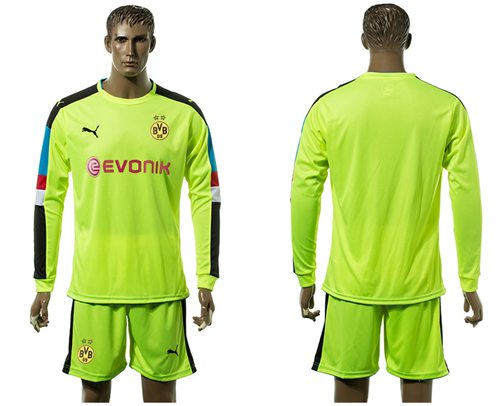Dortmund Blank Shiny Green Long Sleeves Goalkeeper Soccer Country Jersey