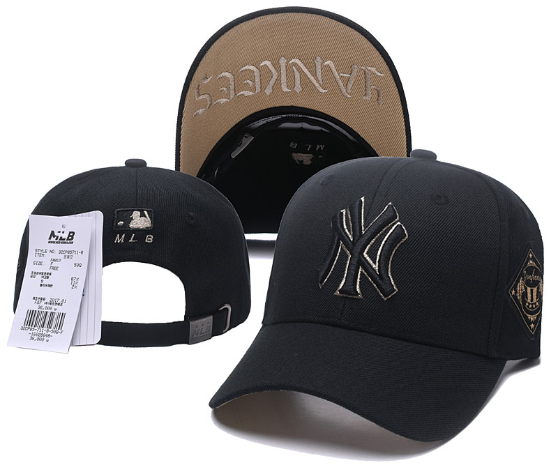 MLB New York Yankees Fresh Logo Black Peaked Adjustable Hat SG