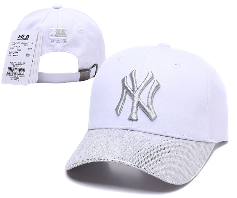 MLB New York Yankees Team Logo White Peaked Adjustable Hat SG