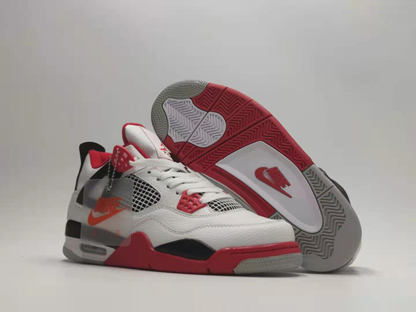Men's Hot Sale Running Weapon Air Jordan 4 White Red Shoes 0101