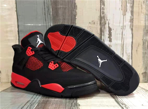 Men's Hot Sale Running Weapon Air Jordan 4 Black Red Shoes 082