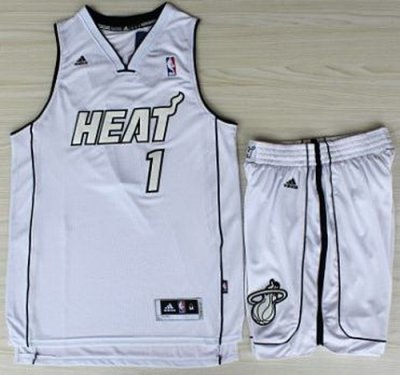 Miami Heat 1 Chris Bosh White Silver Number Revolution 30 Jerseys Shorts NBA