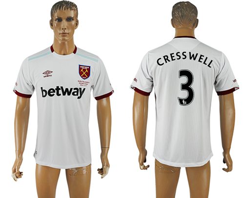 West Ham United #3 Cress Well Away Soccer Club Jersey