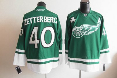 ST PARTYS DAY Deroit Red wings 40 Henrik Zetterberg green Jerseys